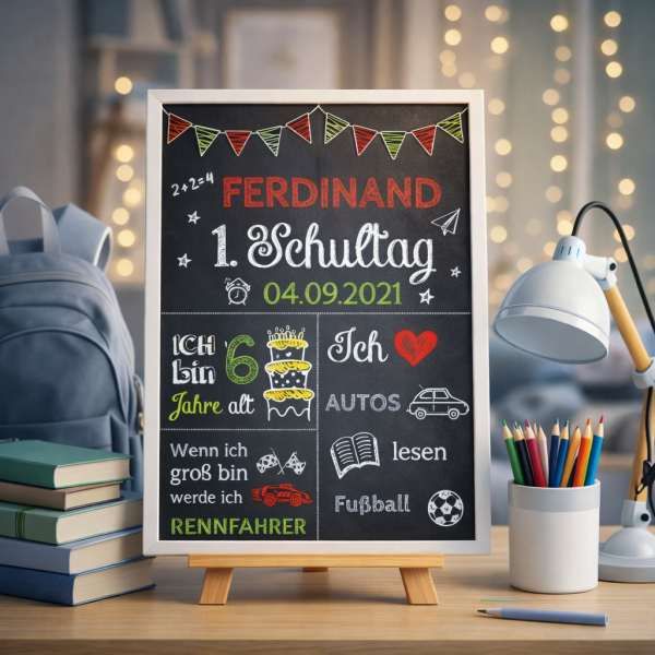 Einschulungstafel | Meilensteintafel zur Einschulung | Grün Rot