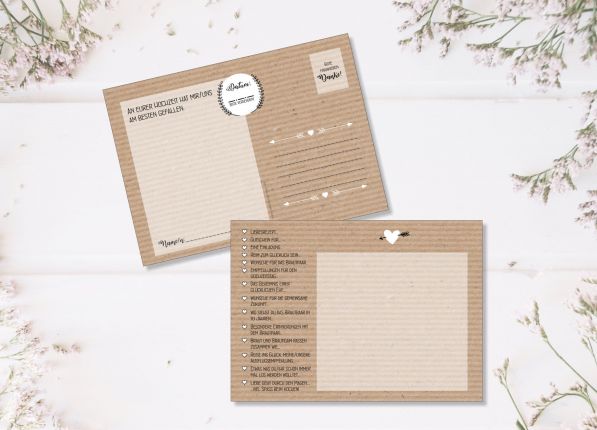 52 Karten Hochzeitsspiel | Postkartenspiel | Kraftpapieroptik