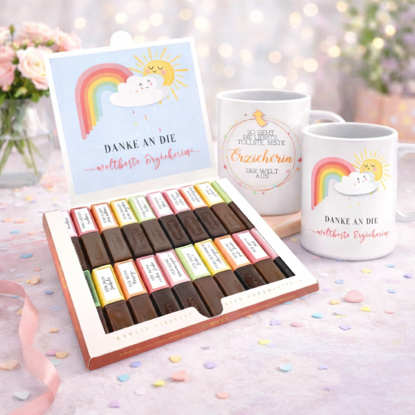 Geschenkset für Erzieherin – Dankeschön mit Tasse & Merci Aufklebern