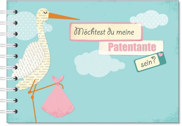 Geschenk für die Patentante - Willst du meine Patentante sein? Geschenkbuch Storch rosa