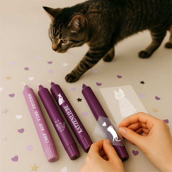 Weiße Kerzenfolie DIN A4 – Katzen Sprüche & Motive – Tattoofolie für Kerzen & Keramik DIY Geschenk K