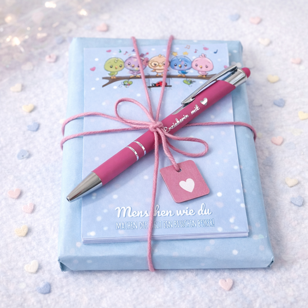 Geschenkset „Erzieherin mit Herz“ – Kugelschreiber & Notizblock