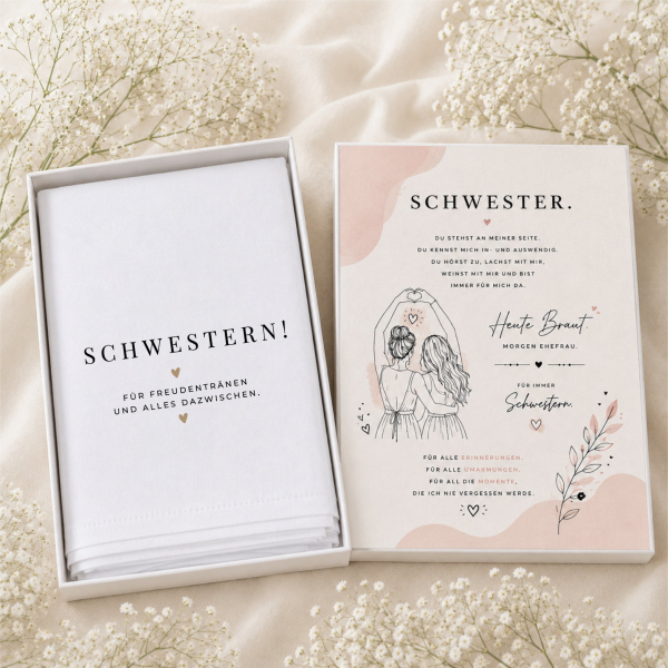 Hochzeit Taschentuch für Freudentränen "Schwester" Stofftaschentuch