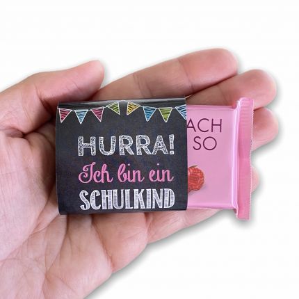 Deko für die Einschulungsparty, Schokobanderolen Tafeloptik