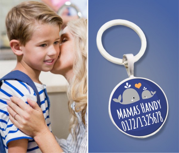 Kinder Anhänger Notfallnummer Wal - Notfallanhänger - Geschenk zur Einschulung oder Kindergarten