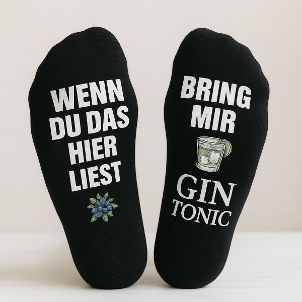 Lustige Socken „Wenn du das hier liest – Bring mir Gin Tonic“ | Geschenk für Gin-Liebhaber | Witzige