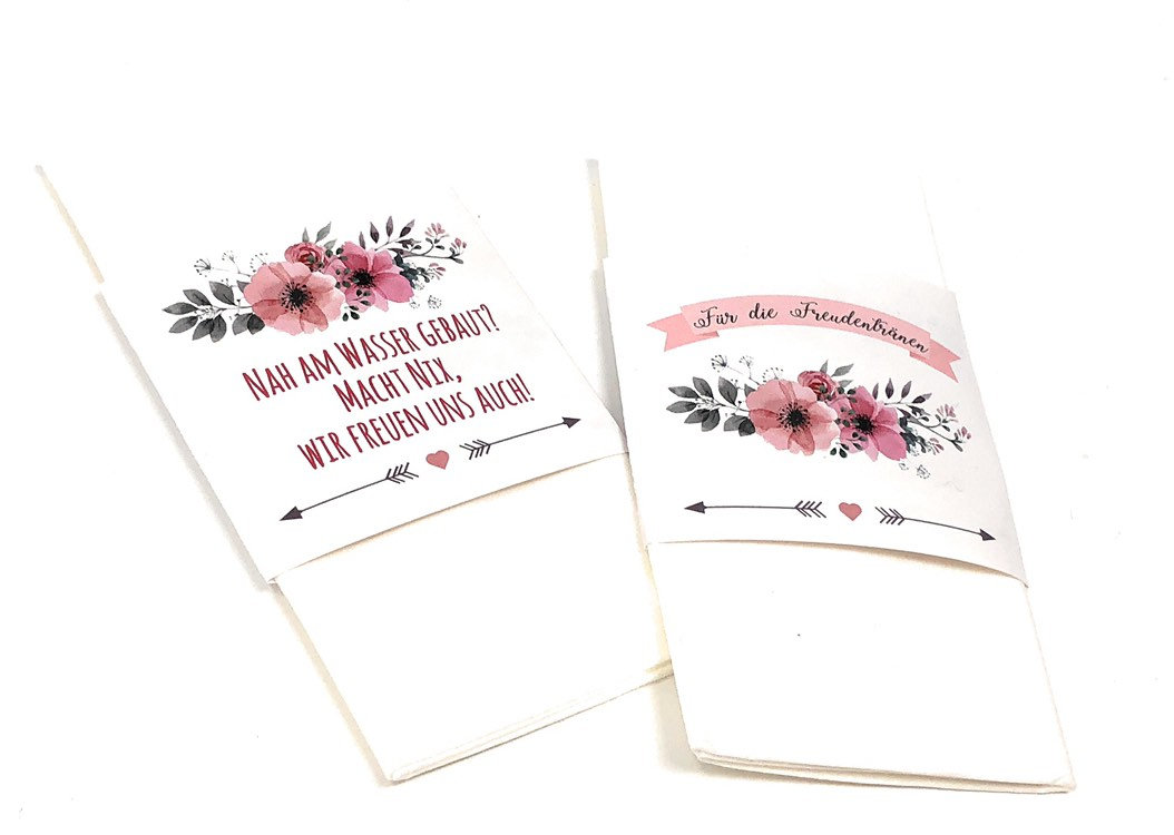 Taschentücher für Freudentränen 8 Stk Banderole "Nah am Wasser gebaut" Hochzeit 