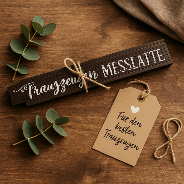 Trauzeugen-Zollstock mit Doppelmotiv – „Danke für deinen Einsatz“ & „Trauzeugen Messlatte“