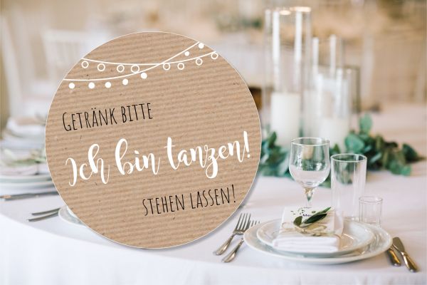 Tischdeko "Ich bin tanzen" Bierdeckel - Untersetzer Hochzeitsfeier