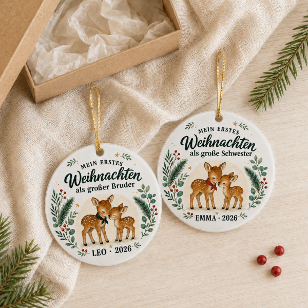 Personalisierter Weihnachtsanhänger – erstes Weihnachten als große Schwester oder großer Bruder