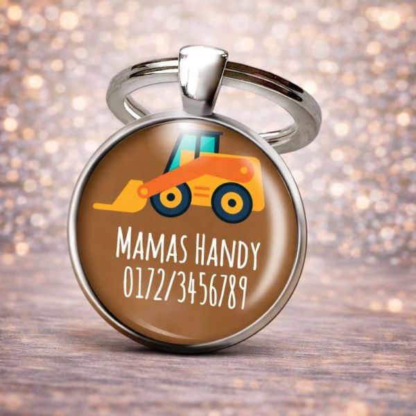 Einschulung Geschenk | Notfallnummer Anhänger – Motiv Bagger