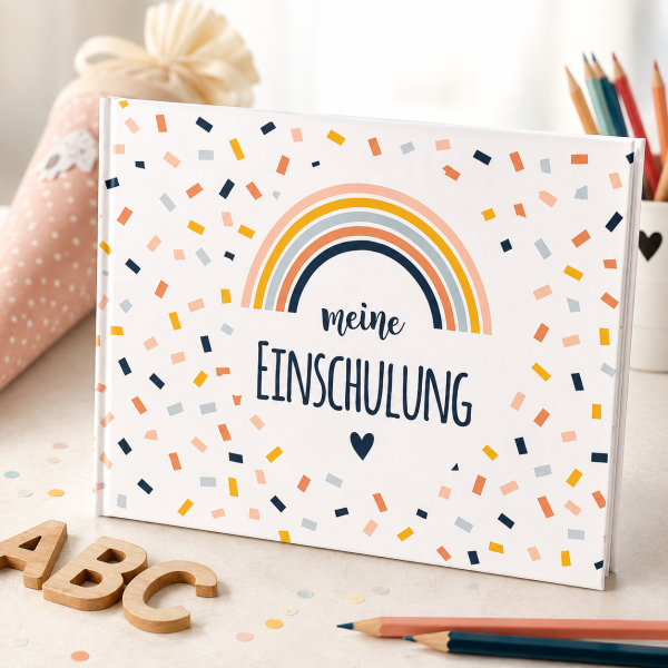 Mein erster SCHULTAG Eintragbuch zur Einschulung Konfetti und Regenbogen