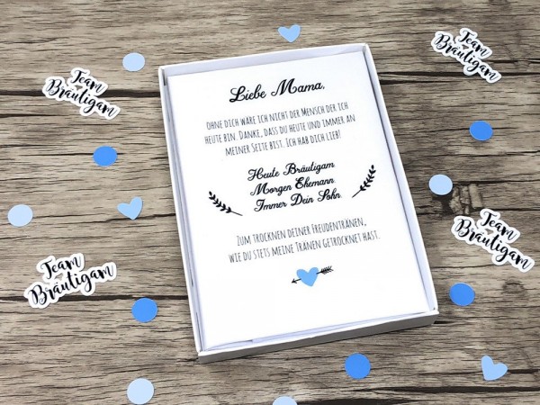 Hochzeit Taschentuch für Freudentränen "Mutter Bräutigam" Stofftaschentuch | Text auf dem Taschentuc
