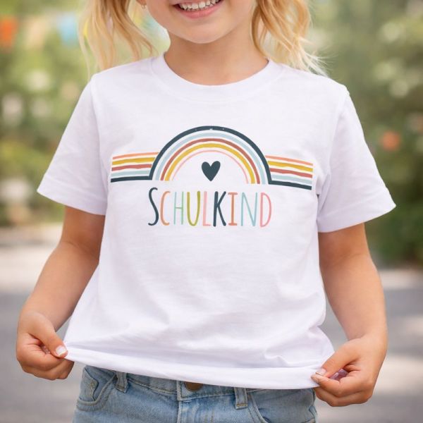 SCHULKIND Bügelbild zur Einschulung | Regenbogen Konfetti